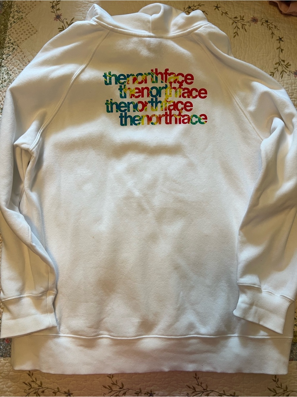 The North Face White Hoodie with Multicolor Stacked Logo